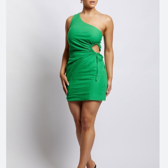 Meshki Dresses & Skirts - Meshki kira one shoulder linen cutout mini dress